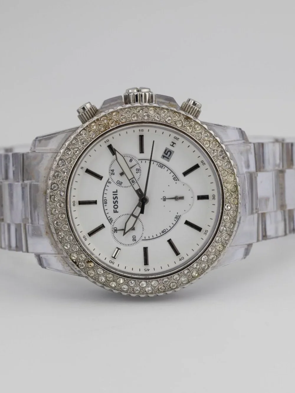 FOSSIL CH-2688 Clear Chronograph Quartz Analog Women's Watch New Battery